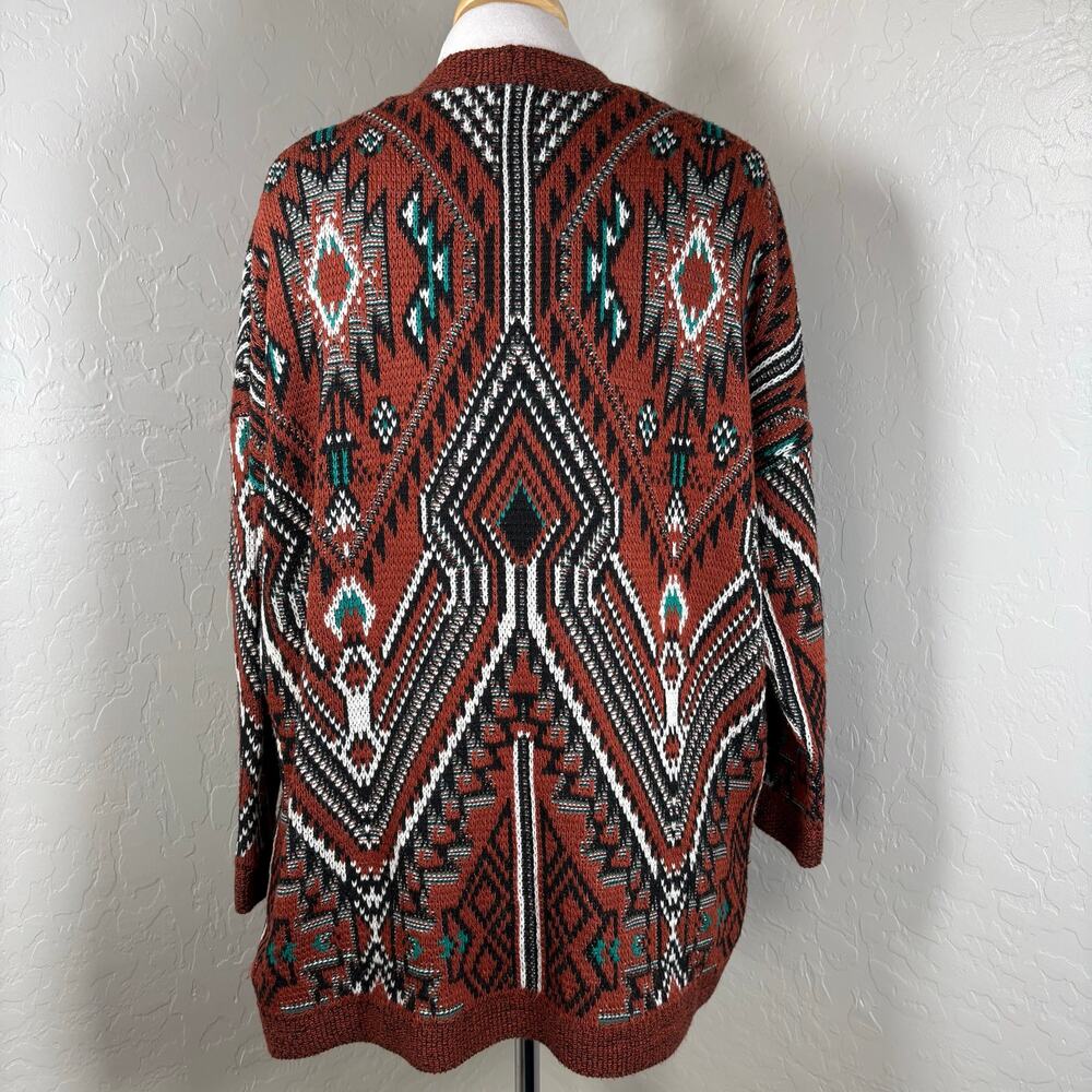 Flying Tomato Rust Turquoise Southwest Geometric Cardigan Western Boho Small